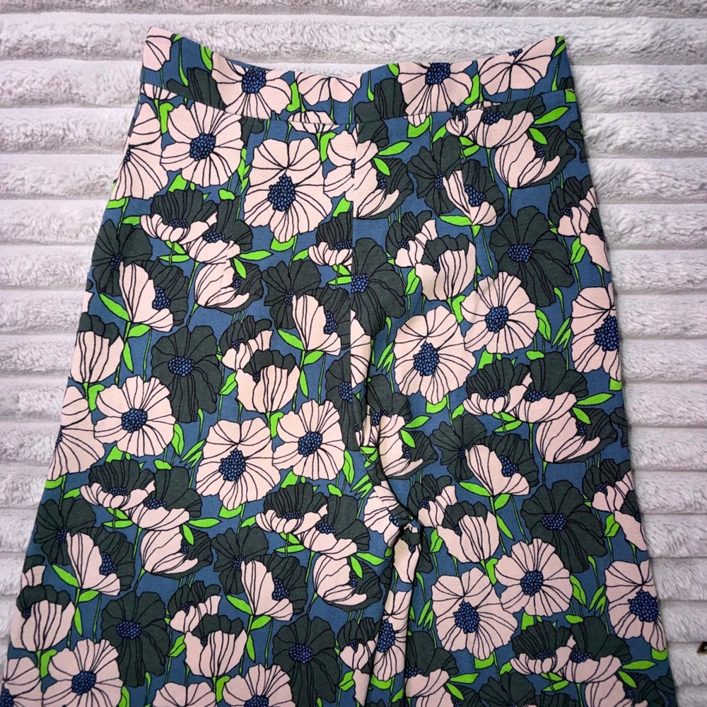 H&M Women's 4 Pink Green Bold Floral Print High Waist Wide Leg Pants Trousers - Picture 11 of 15